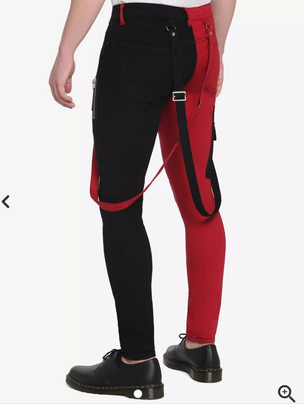 HT Denim Black & Red Colorblock Suspender Stinger Jeans